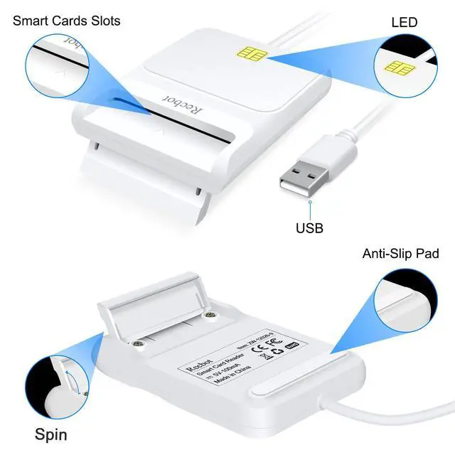 Alt view image 5 of 7 - CAC Card Reader Military, CAC Reader Military, DOD Military USB Common Access CAC Smart Card Reader, Compatible with Windows, Mac OS and Linux (White)