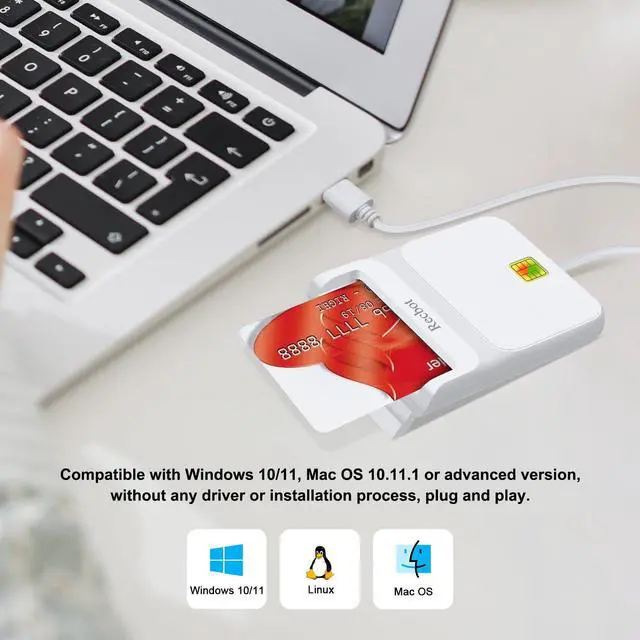 Alt view image 2 of 7 - CAC Card Reader Military, CAC Reader Military, DOD Military USB Common Access CAC Smart Card Reader, Compatible with Windows, Mac OS and Linux (White)
