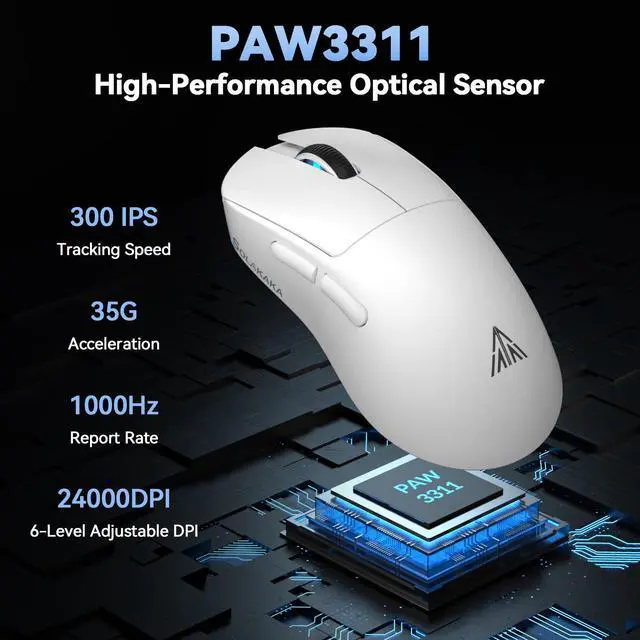 Alt view image 5 of 7 - SM822 Wireless Gaming Mouse with Charging Dock, Tri-Mode Wireless Mouse, PAW3311 Optical Sensor, Up to 24,000DPI, 62g Lightweight Mouse with 5 programmable Buttons, for PC, Laptop (White)