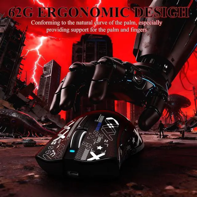 Alt view image 3 of 7 - Attack Shark V3 PRO 62g Superlight Wireless Gaming Mouse,RGB Charging Dock,BK52820 Tri-Mode BT/2.4G Wireless/Wired Mouse with Grip Tape,25000DPI,5 Programmable Buttons for Pc/Mac,Black PRO