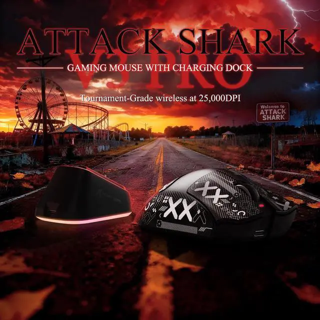 Alt view image 2 of 7 - Attack Shark V3 PRO 62g Superlight Wireless Gaming Mouse,RGB Charging Dock,BK52820 Tri-Mode BT/2.4G Wireless/Wired Mouse with Grip Tape,25000DPI,5 Programmable Buttons for Pc/Mac,Black PRO