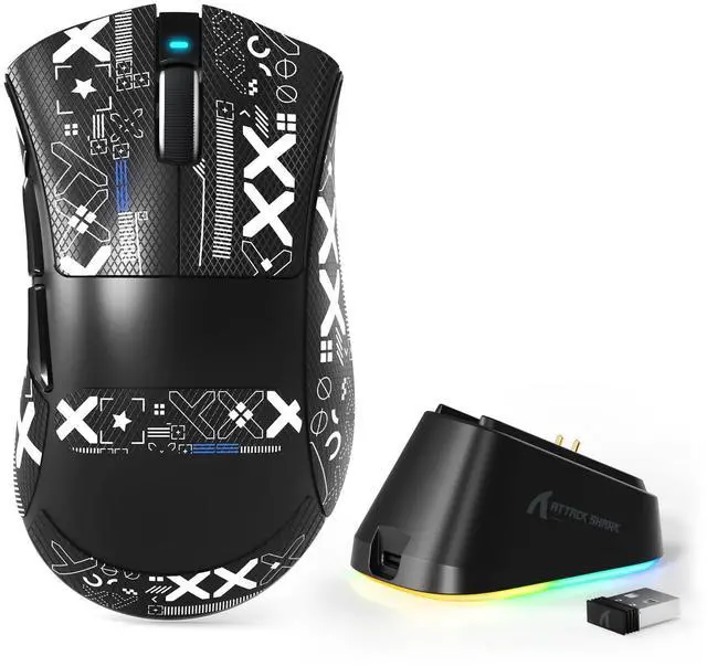 Main image of Attack Shark V3 PRO 62g Superlight Wireless Gaming Mouse,RGB Charging Dock,BK52820 Tri-Mode BT/2.4G Wireless/Wired Mouse with Grip Tape,25000DPI,5 Programmable Buttons for Pc/Mac,Black PRO