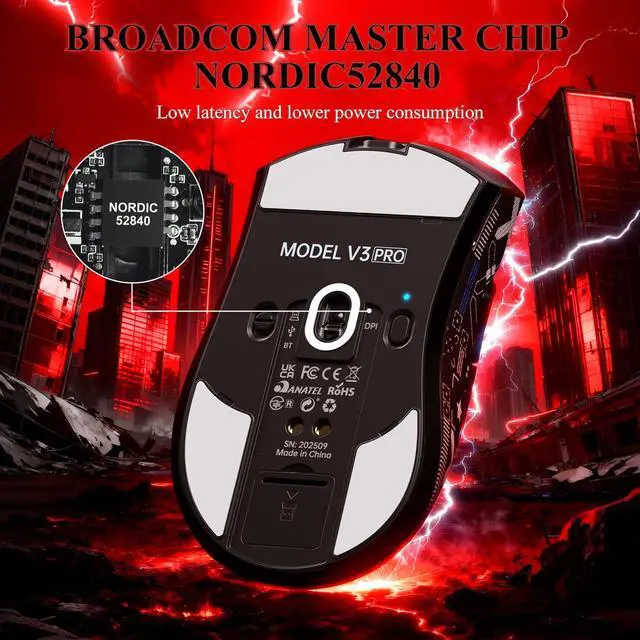 Alt view image 5 of 7 - Attack Shark V3 PRO 62g Superlight Wireless Gaming Mouse,RGB Charging Dock,BK52820 Tri-Mode BT/2.4G Wireless/Wired Mouse with Grip Tape,25000DPI,5 Programmable Buttons for Pc/Mac,Black PRO