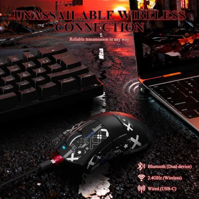Alt view image 6 of 7 - Attack Shark V3 PRO 62g Superlight Wireless Gaming Mouse,RGB Charging Dock,BK52820 Tri-Mode BT/2.4G Wireless/Wired Mouse with Grip Tape,25000DPI,5 Programmable Buttons for Pc/Mac,Black PRO
