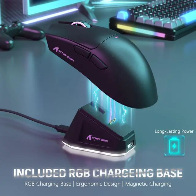 Alt view image 3 of 7 - Attack Shark X11 59g Superlight Wireless Gaming Mouse with Magnetic RGB Charging DockBT/2.4G Wireless/Wired Mouse, 22000 DPI5 Programmable Buttons for PC/Laptop/MacBlack