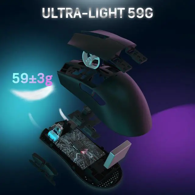 Alt view image 6 of 7 - Attack Shark X11 59g Superlight Wireless Gaming Mouse with Magnetic RGB Charging DockBT/2.4G Wireless/Wired Mouse, 22000 DPI5 Programmable Buttons for PC/Laptop/MacBlack