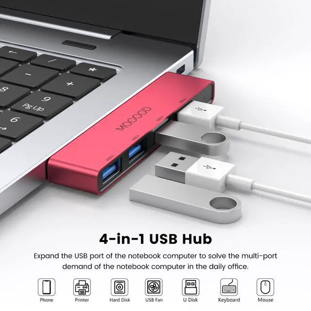 Alt view image 3 of 6 - USB 3.0 Hub, 4-Port USB, Ultra-Slim USB Splitter for Laptop, No Cable, Flush Fit, Plug & Play Data USB Expander for Mouse, Keyboard, Flash Drive, Printer Right Side
