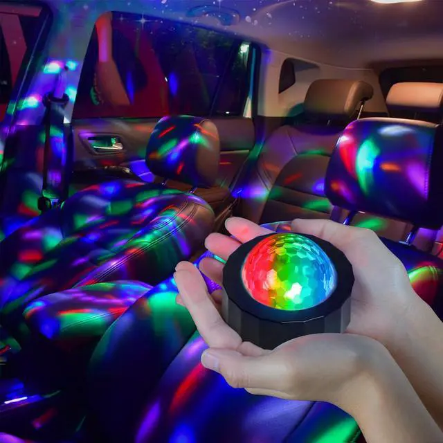 Main image of Car Disco Ball Light with 2 Modes (Sound Activated/Auto Flash) - Magnetic Base, Rechargeable Battery & USB Cable, Vehicle Party Lights for Interior Decor(Black)