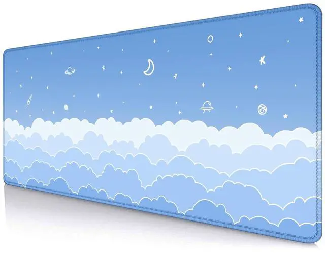 Main image of Cute Pastel Blue Desk Mat, Minimalist Large Gaming Mouse Pad Mousepad for Laplop, Kawaii Anime Desk Pad, Gradient White Clouds Computer Pads, Aesthetic Stars Moon Deskpad, 31.5 X 11.8 Inch