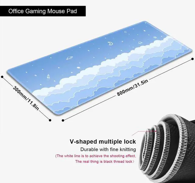 Alt view image 2 of 7 - Cute Pastel Blue Desk Mat, Minimalist Large Gaming Mouse Pad Mousepad for Laplop, Kawaii Anime Desk Pad, Gradient White Clouds Computer Pads, Aesthetic Stars Moon Deskpad, 31.5 X 11.8 Inch