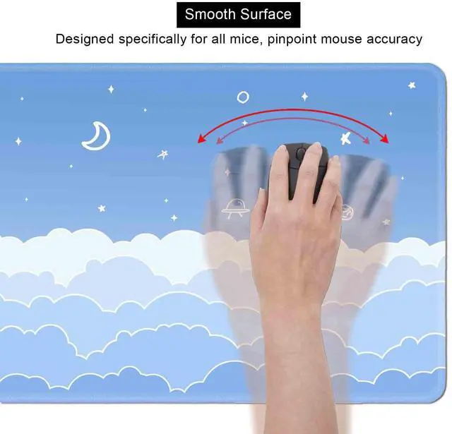 Alt view image 6 of 7 - Cute Pastel Blue Desk Mat, Minimalist Large Gaming Mouse Pad Mousepad for Laplop, Kawaii Anime Desk Pad, Gradient White Clouds Computer Pads, Aesthetic Stars Moon Deskpad, 31.5 X 11.8 Inch