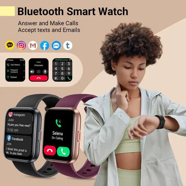 Alt view image 2 of 7 - Smartwatch for Women/Men, Compatible with Android & iPhone, 1.8'' Fitness Tracker Watch with Alexa, Call & Notification Alerts, Heart Rate & Sleep Monitor, 120 Sports Modes, Waterproof Smart Watch