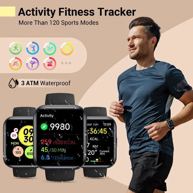 Alt view image 5 of 7 - Smartwatch for Women/Men, Compatible with Android & iPhone, 1.8'' Fitness Tracker Watch with Alexa, Call & Notification Alerts, Heart Rate & Sleep Monitor, 120 Sports Modes, Waterproof Smart Watch