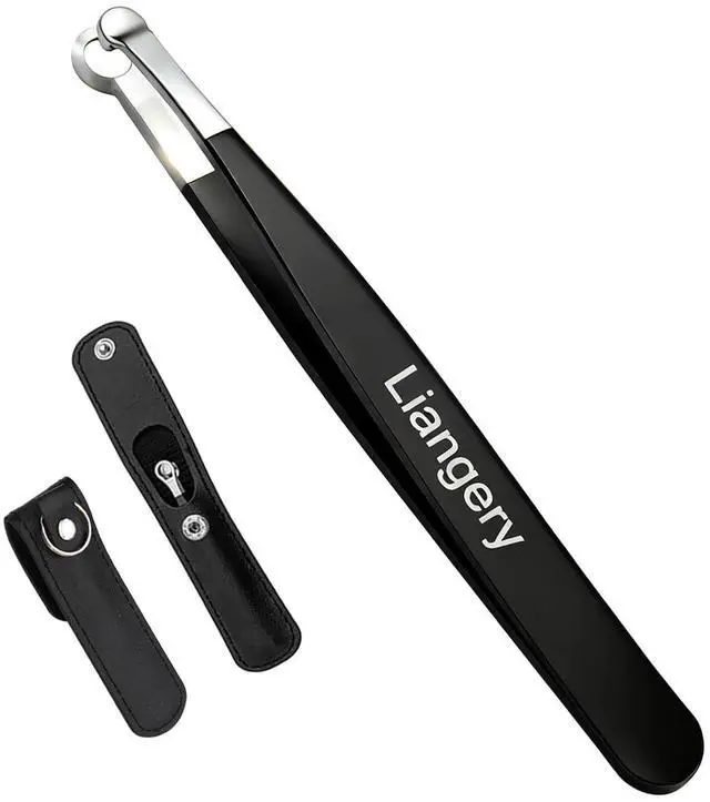Main image of Nose Tweeezers, Manual Nose Hair Trimmer for Men- Stainless Steel Precision Blades with Leather Case, Nasal Hair Cutter Tweezers for Eyebrow, Ear & Facial Hair Grooming Tool (Black)