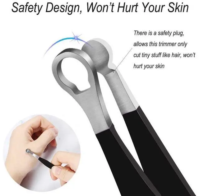 Alt view image 3 of 7 - Nose Tweeezers, Manual Nose Hair Trimmer for Men- Stainless Steel Precision Blades with Leather Case, Nasal Hair Cutter Tweezers for Eyebrow, Ear & Facial Hair Grooming Tool (Black)