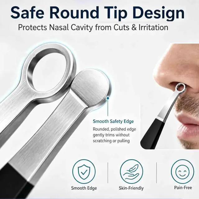 Alt view image 6 of 7 - Nose Tweeezers, Manual Nose Hair Trimmer for Men- Stainless Steel Precision Blades with Leather Case, Nasal Hair Cutter Tweezers for Eyebrow, Ear & Facial Hair Grooming Tool (Black)