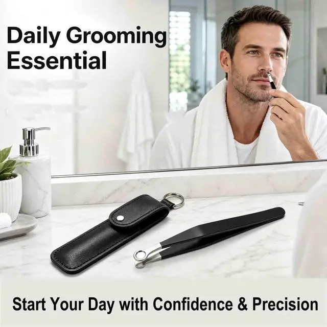 Alt view image 7 of 7 - Nose Tweeezers, Manual Nose Hair Trimmer for Men- Stainless Steel Precision Blades with Leather Case, Nasal Hair Cutter Tweezers for Eyebrow, Ear & Facial Hair Grooming Tool (Black)