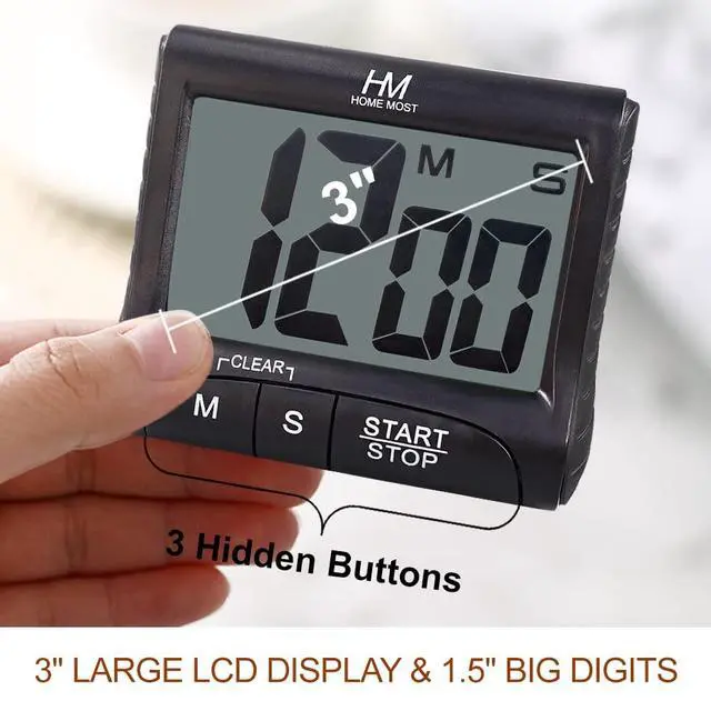 Alt view image 2 of 6 - 3" Large Display Kitchen Timer - Digital Timer Magnetic Back Loud Alarm On A Rope- Black Cooking Timers For Kitchen Teachers Students Games Kids Meetings -Sports Timers For Workouts Exercise