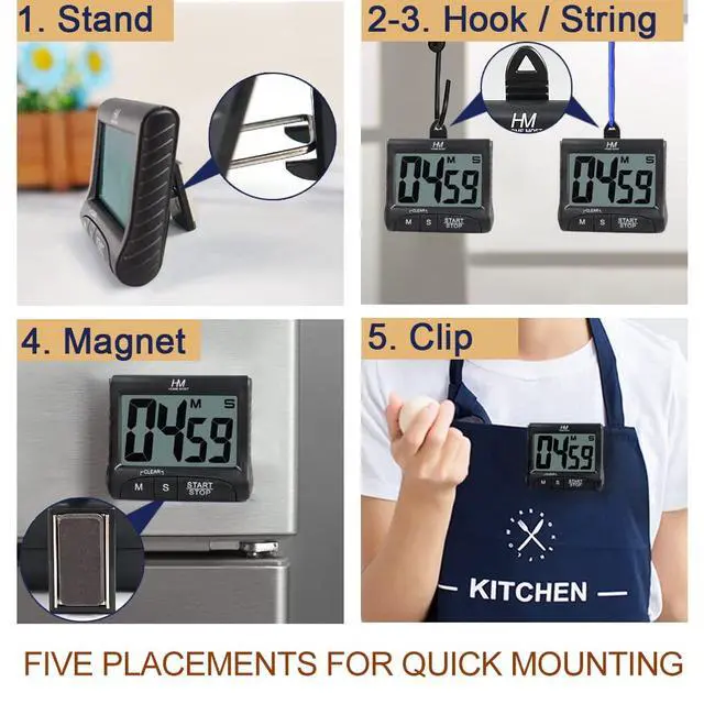 Alt view image 3 of 6 - 3" Large Display Kitchen Timer - Digital Timer Magnetic Back Loud Alarm On A Rope- Black Cooking Timers For Kitchen Teachers Students Games Kids Meetings -Sports Timers For Workouts Exercise