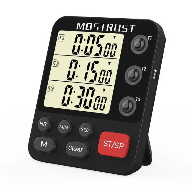 Main image of Digital Dual Kitchen Timer, 3 Channels Triple Countdown Timer for Cooking, Magnetic Memory-Preset Large Display Adjustable Volume, Multi Time Management, 3A Battery Included, Black