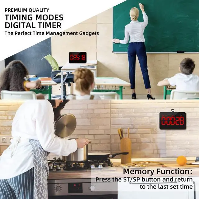 Alt view image 3 of 6 - Digital Timer Kitchen Timer Count Down Up Rechargeable Kitchen Gadgets Vibration Mode Adjustable Volume and Brightness LED Display Time Management for Cook, Desk, Kids Adults Study Teaching