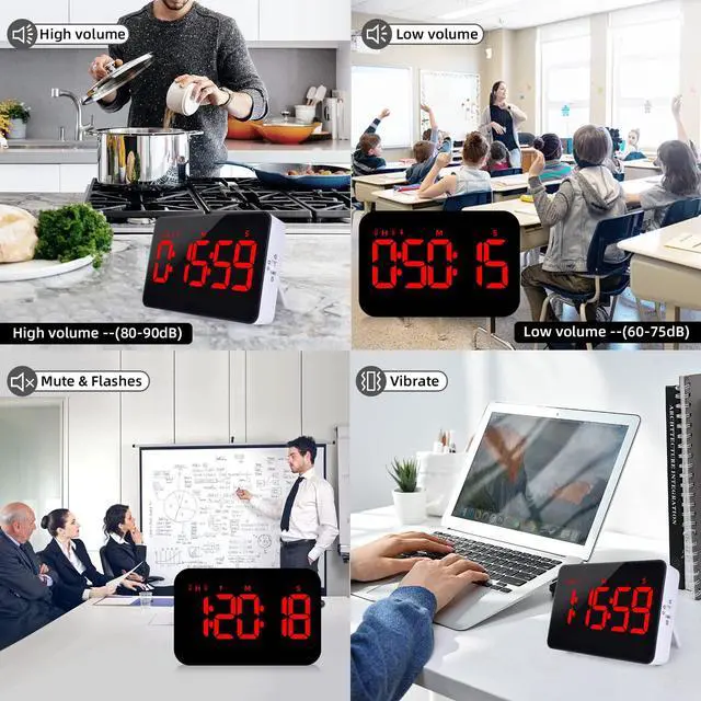 Alt view image 5 of 6 - Digital Timer Kitchen Timer Count Down Up Rechargeable Kitchen Gadgets Vibration Mode Adjustable Volume and Brightness LED Display Time Management for Cook, Desk, Kids Adults Study Teaching