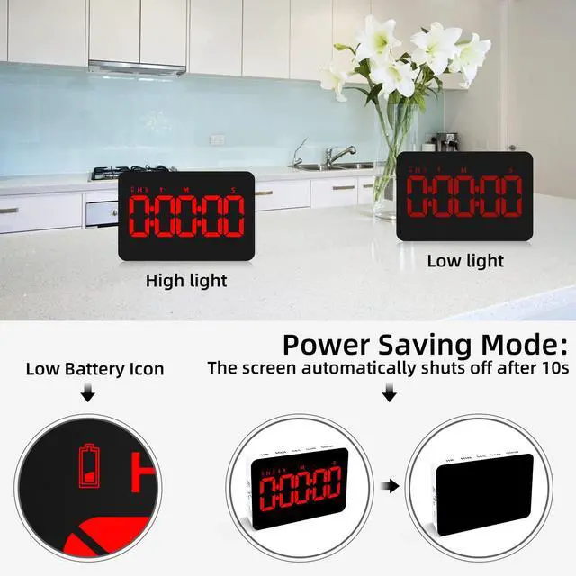 Alt view image 4 of 6 - Digital Timer Kitchen Timer Count Down Up Rechargeable Kitchen Gadgets Vibration Mode Adjustable Volume and Brightness LED Display Time Management for Cook, Desk, Kids Adults Study Teaching
