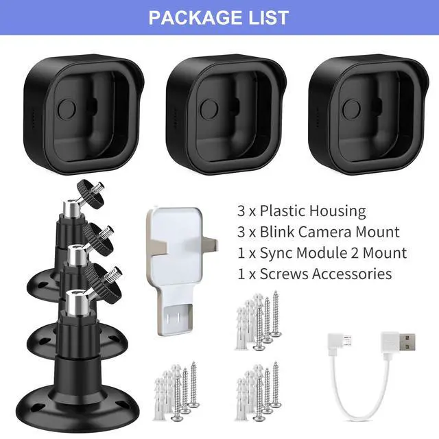 Alt view image 7 of 7 - 3 Pack Wall Mount for Blink Outdoor 4 (4th Gen) and Outdoor (3rd Gen), Weatherproof Protective Housing and 360 Degree Adjustable Mounting Bracket with Blink Sync Module 2 Mount (Black)