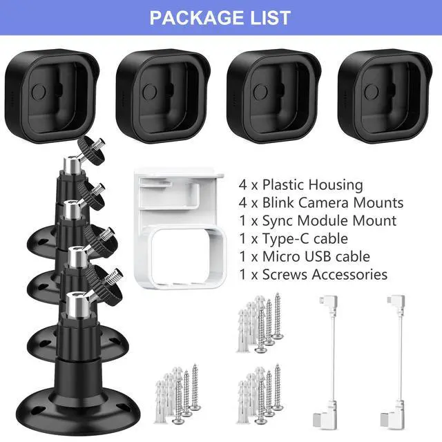 Alt view image 7 of 7 - Wall Mount for Blink Outdoor 4 (4th Gen) and Outdoor (3rd Gen), 4 Pack Weatherproof Protective Housing and 360 Degree Adjustable Mounting with Blink Sync Module Mount (Camera Not Included, Black)