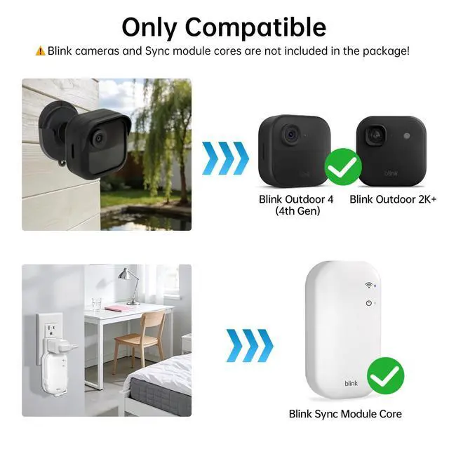 Alt view image 2 of 7 - No Drill Weatherproof Wall Mount for Blink Outdoor 4 and Blink Outdoor 2K+ Camera System, 3 Pack Silicone Protective Case Cover and Adhesive Brackets, with Outlet Holder for Sync Module Core