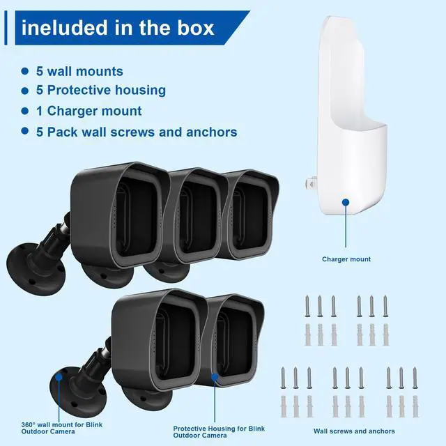 Alt view image 7 of 7 - Outdoor Camera Surveillance Mount for Blink-5 Pack, Weatherproof Protective Housing and 360 Degree Adjustable Mount for Blink Outdoor 4th & 3rd Gen Cam with a Sync Module XR Mount