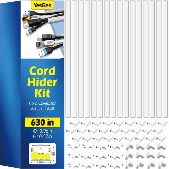 Main image of 630in Cord Hider Kit, Paintable Cable Raceway, Cord Covers for Wires on Wall, Cord Hider for Wall Mount tv, tv Cable Hider Wall kit, Wire Covers for Cords, 40X L15.7in X W0.96in X H0.57in, White