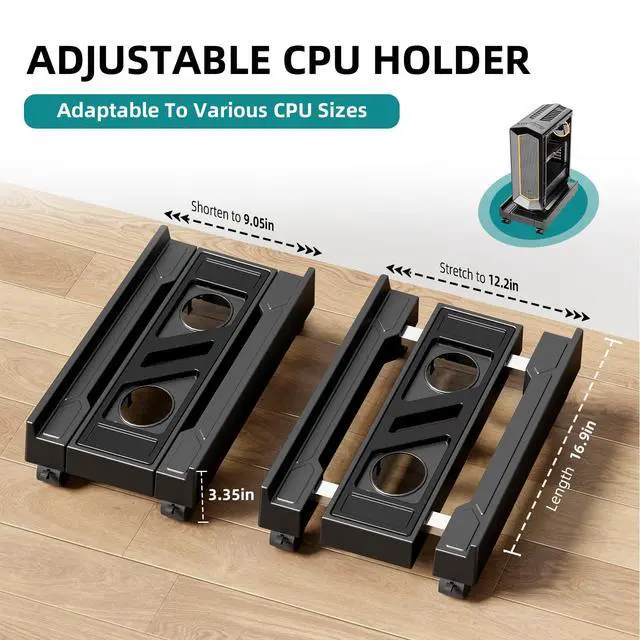 Alt view image 2 of 7 - Adjustable Computer Tower Stand, Mobile CPU Stand with 4 Rolling Caster Wheels, Under Desk CPU Holder PC Floor Cart PC Riser for Gamers and Students (Standard Model)