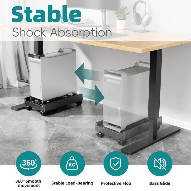 Alt view image 4 of 7 - Adjustable Computer Tower Stand, Mobile CPU Stand with 4 Rolling Caster Wheels, Under Desk CPU Holder PC Floor Cart PC Riser for Gamers and Students (Standard Model)