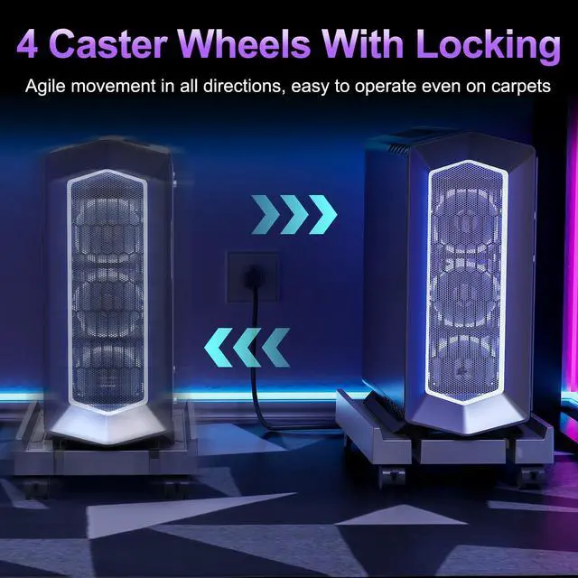 Alt view image 4 of 7 - Adjustable Computer Tower Stand, Ventilated PC Stand for Floor, Mobile CPU Holder with 4 Caster Wheels Fits Most PC Tower, Under Desk CPU Holder for Office,Gamers and Students