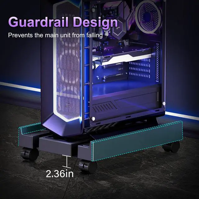 Alt view image 6 of 7 - Adjustable Computer Tower Stand, Ventilated PC Stand for Floor, Mobile CPU Holder with 4 Caster Wheels Fits Most PC Tower, Under Desk CPU Holder for Office,Gamers and Students