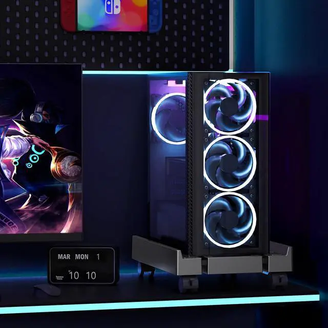 Alt view image 7 of 7 - Adjustable Computer Tower Stand, Ventilated PC Stand for Floor, Mobile CPU Holder with 4 Caster Wheels Fits Most PC Tower, Under Desk CPU Holder for Office,Gamers and Students