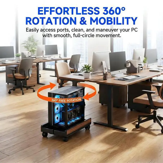 Alt view image 3 of 7 - Adjustable CPU Stand,Ventilated PC Stand for Floor/Carpet/Under Desk, 110LBS Computer Tower Stand with Locking Caster Wheels, Fits Most Gaming/Desktop PCs, Rolling Cart for Office,Gamers & Students