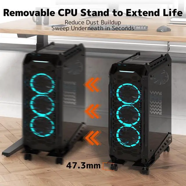Alt view image 6 of 7 - Computer Tower Stand - Under Desk PC Stand for Floor with Rolling Caster Wheels, Adjustable CPU Tower Holder Fits Most PC Tower