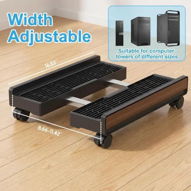 Alt view image 3 of 7 - Adjustable Mobile Computer Tower Stand, Ventilated CPU Stand with Locking Caster Wheels, Fits Most Computer Towers, Under Desk Floor PC Cart, Universal PC Holder for Office, Students & Gamers (Black)