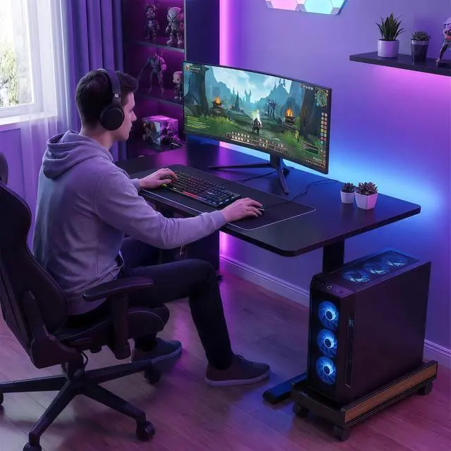 Alt view image 6 of 7 - Adjustable Mobile Computer Tower Stand, Ventilated CPU Stand with Locking Caster Wheels, Fits Most Computer Towers, Under Desk Floor PC Cart, Universal PC Holder for Office, Students & Gamers (Black)
