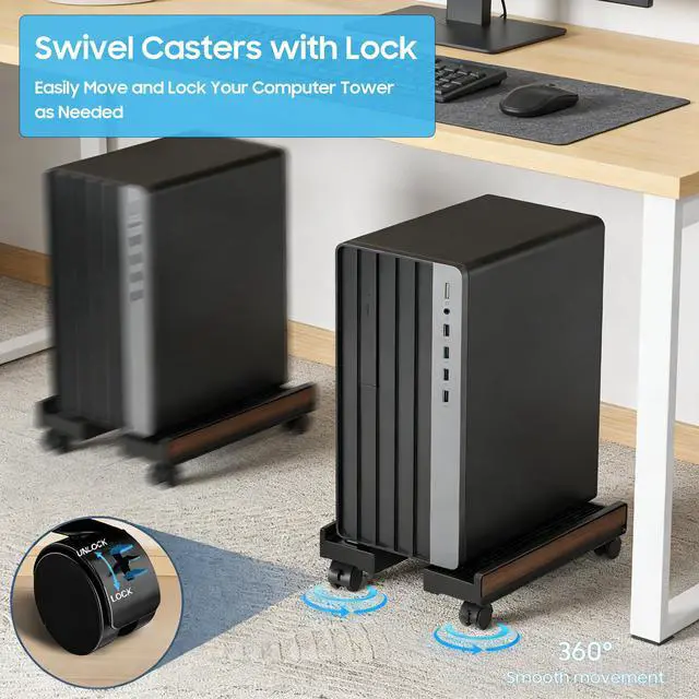 Alt view image 2 of 7 - Adjustable Mobile Computer Tower Stand, Ventilated CPU Stand with Locking Caster Wheels, Fits Most Computer Towers, Under Desk Floor PC Cart, Universal PC Holder for Office, Students & Gamers (Black)