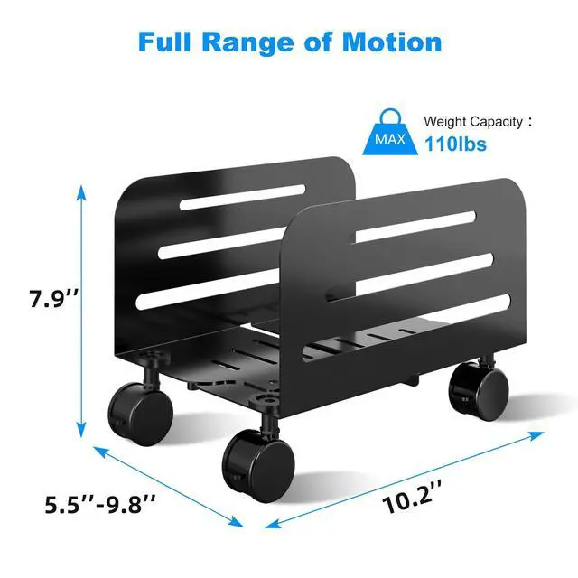 Alt view image 2 of 7 - Computer Tower Stand,Mobile CPU Rolling Stand, 5.5 to 9.8 inch Wide Adjustable Mobile Cart Holder with Locking Caster Wheels,Gaming PC Holder,Steel Rolling Cart,Black(ZJJ005)