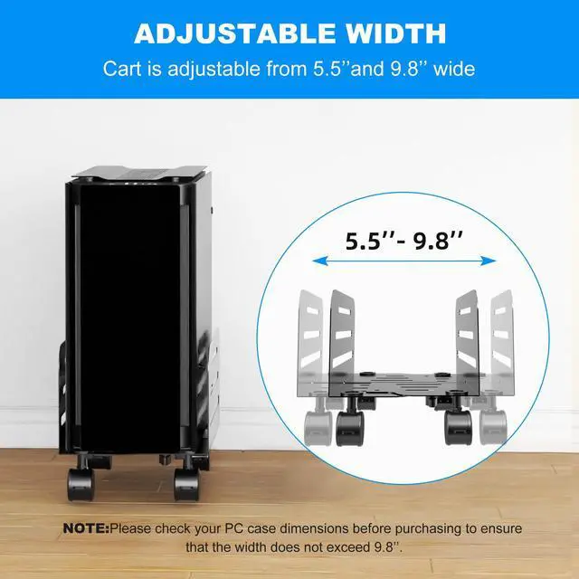 Alt view image 5 of 7 - Computer Tower Stand,Mobile CPU Rolling Stand, 5.5 to 9.8 inch Wide Adjustable Mobile Cart Holder with Locking Caster Wheels,Gaming PC Holder,Steel Rolling Cart,Black(ZJJ005)