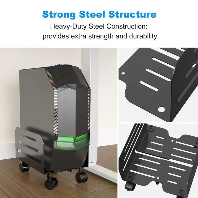Alt view image 6 of 7 - Computer Tower Stand,Mobile CPU Rolling Stand, 5.5 to 9.8 inch Wide Adjustable Mobile Cart Holder with Locking Caster Wheels,Gaming PC Holder,Steel Rolling Cart,Black(ZJJ005)