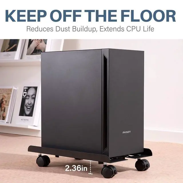 Alt view image 4 of 7 - Mobile PC Stand, Adjustable Metal Computer Tower Stand, PC Floor Stand with 4 Locking Caster Wheels, PC Tower Stand, CPU Holder, PC Cart PC Riser Fits Most PC for Gaming Office Desk