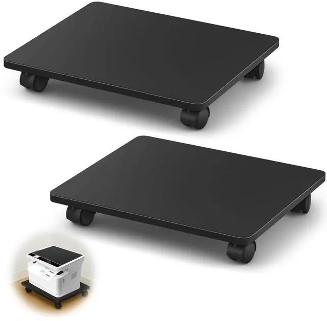 Main image of 2 Pcs Office Under Desk Printer Stand with 4 Caster Wheels Black Movable Printer Copier Shelf and CPU Holder for Home Office Heavy Duty Storage Rack Scanner Fax Machine, 13.78 x 11.81 Inches