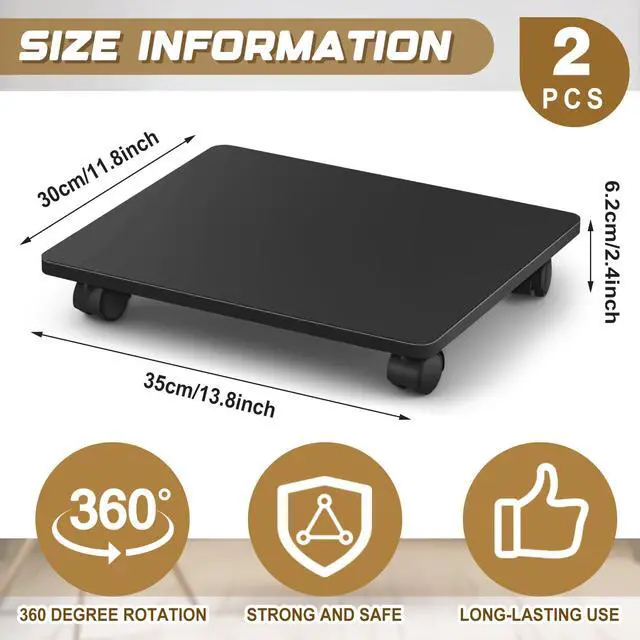 Alt view image 2 of 6 - 2 Pcs Office Under Desk Printer Stand with 4 Caster Wheels Black Movable Printer Copier Shelf and CPU Holder for Home Office Heavy Duty Storage Rack Scanner Fax Machine, 13.78 x 11.81 Inches