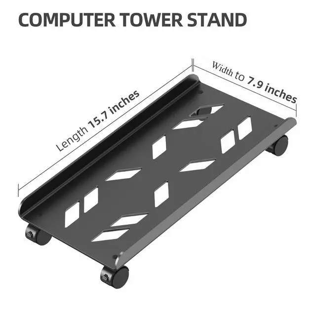 Alt view image 2 of 7 - Computer Tower Stand, Ventilated Mobile CPU Stand Fits Most PC Tower, Steel Desktop CPU Holder with Rolling Caster Wheels, PC Floor Cart Riser for Gaming Office Desk Accessories