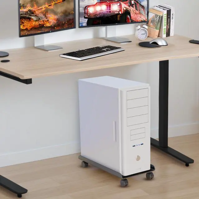 Alt view image 6 of 7 - Computer Tower Stand, Ventilated Mobile CPU Stand Fits Most PC Tower, Steel Desktop CPU Holder with Rolling Caster Wheels, PC Floor Cart Riser for Gaming Office Desk Accessories